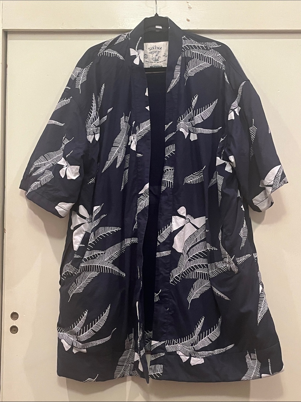 California Cowboy Navy White Print Kimono Robe - no tie